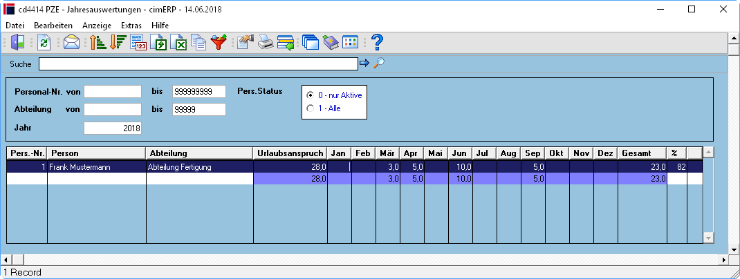 Pze Jahresauswertungen Urlaub Erp Und Produktions Planung Cimdata Software Gmbh